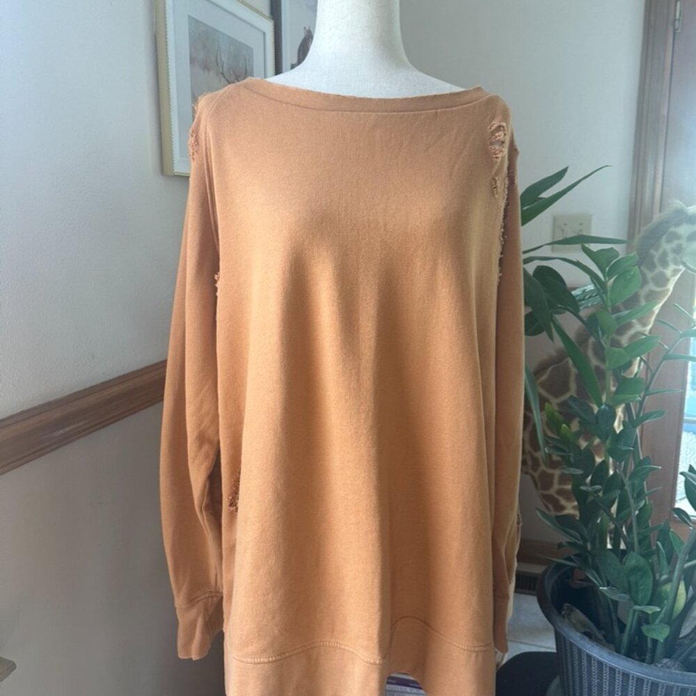Free People Distressed Oversized Sweatshirt, Gold, M